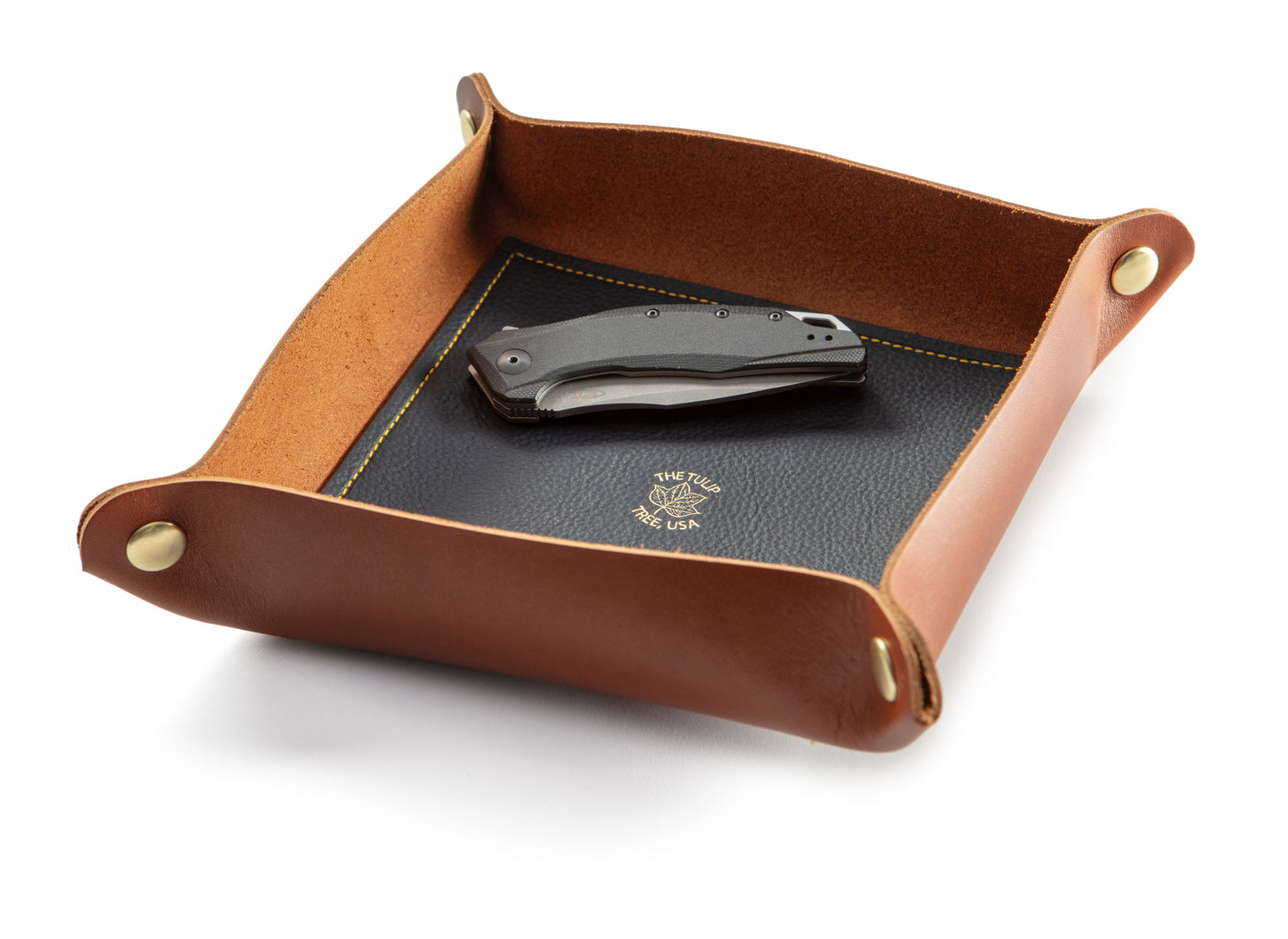 Large Valet Tray in Old English Chestnut and Blue Gold