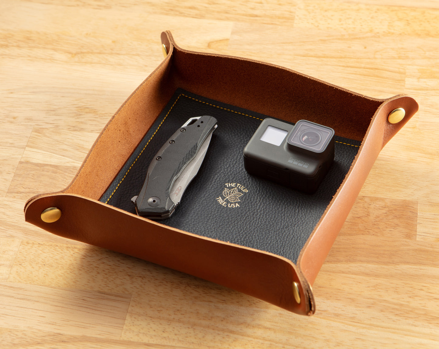 Large Valet Tray in Old English Chestnut and Blue Gold
